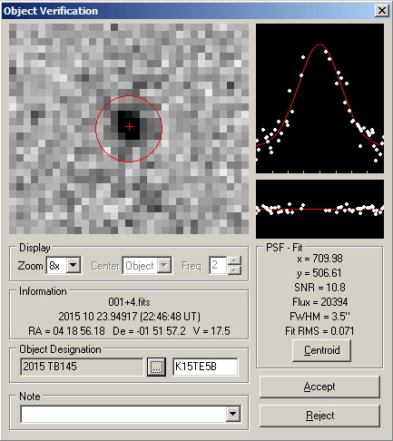 Asteroid 2015 TB145 am 23. Oktober 2015